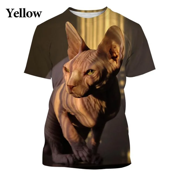 Fashion Cool Pattern T-Shirt Male/Female Sphynx Cat 3D Printing T-Shirt Casual Cute Street T-Shirt