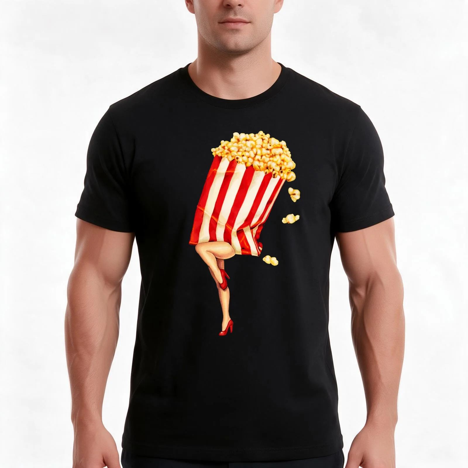 Let's All Go to the Lobby - Popcorn Girl T-Shirt, Summer Casual Cotton Tee, Oversized Streetwear Tops, Vintage Graphic Print