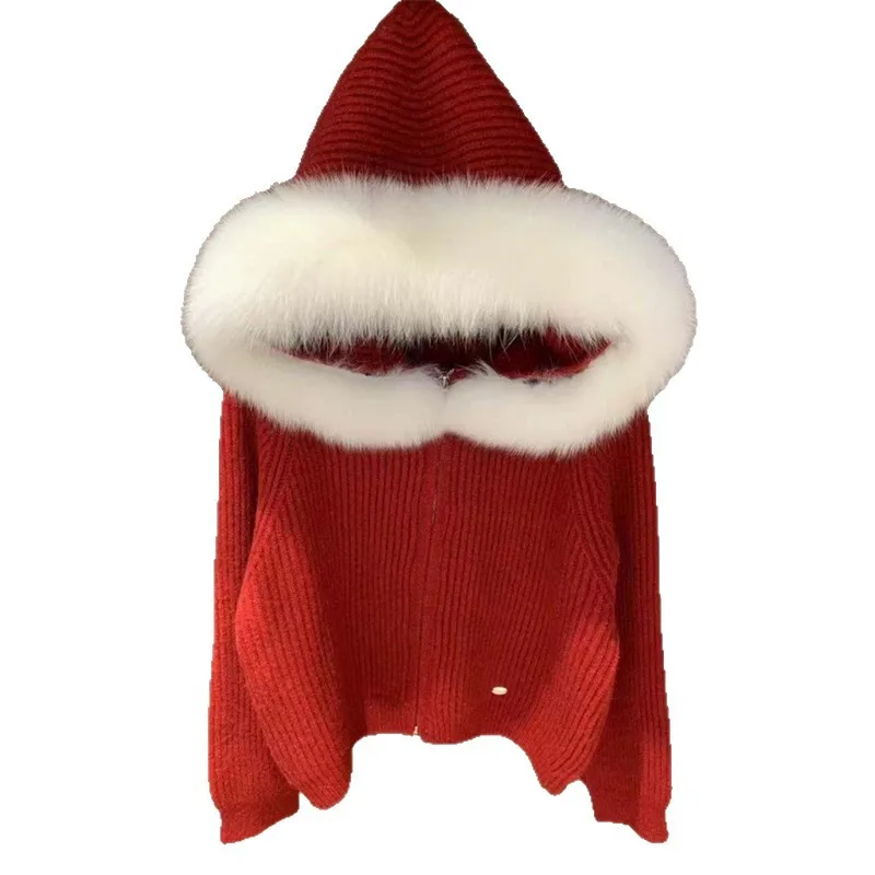 

Мягкий и мягкий вязаный кардиган с капюшоном, со шнуровкой на спине и свободным женским свитером на молнии.