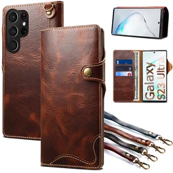Wallet Case For Samsung Galaxy S26 Ultra S25 Edge S24 FE S23 Ultra S22 Note 20 S21 S20 Plus 5G Genuine Leather Book Flip Cover