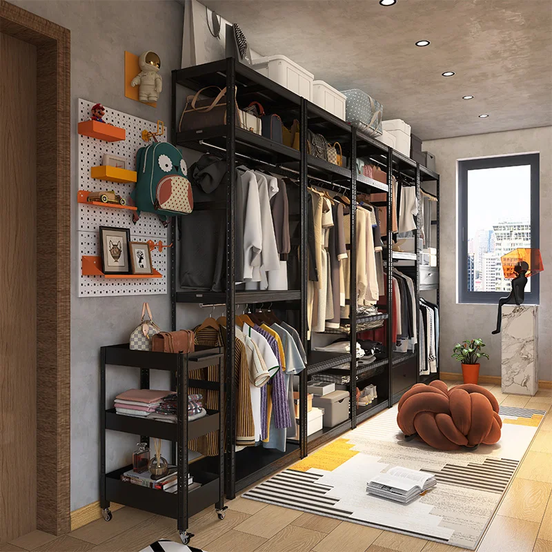 

Черные металлические вешалки от пола до потолка, сушилка одежды для гардероба в спальне, одна настенная вешалка, полки для домашней одежды