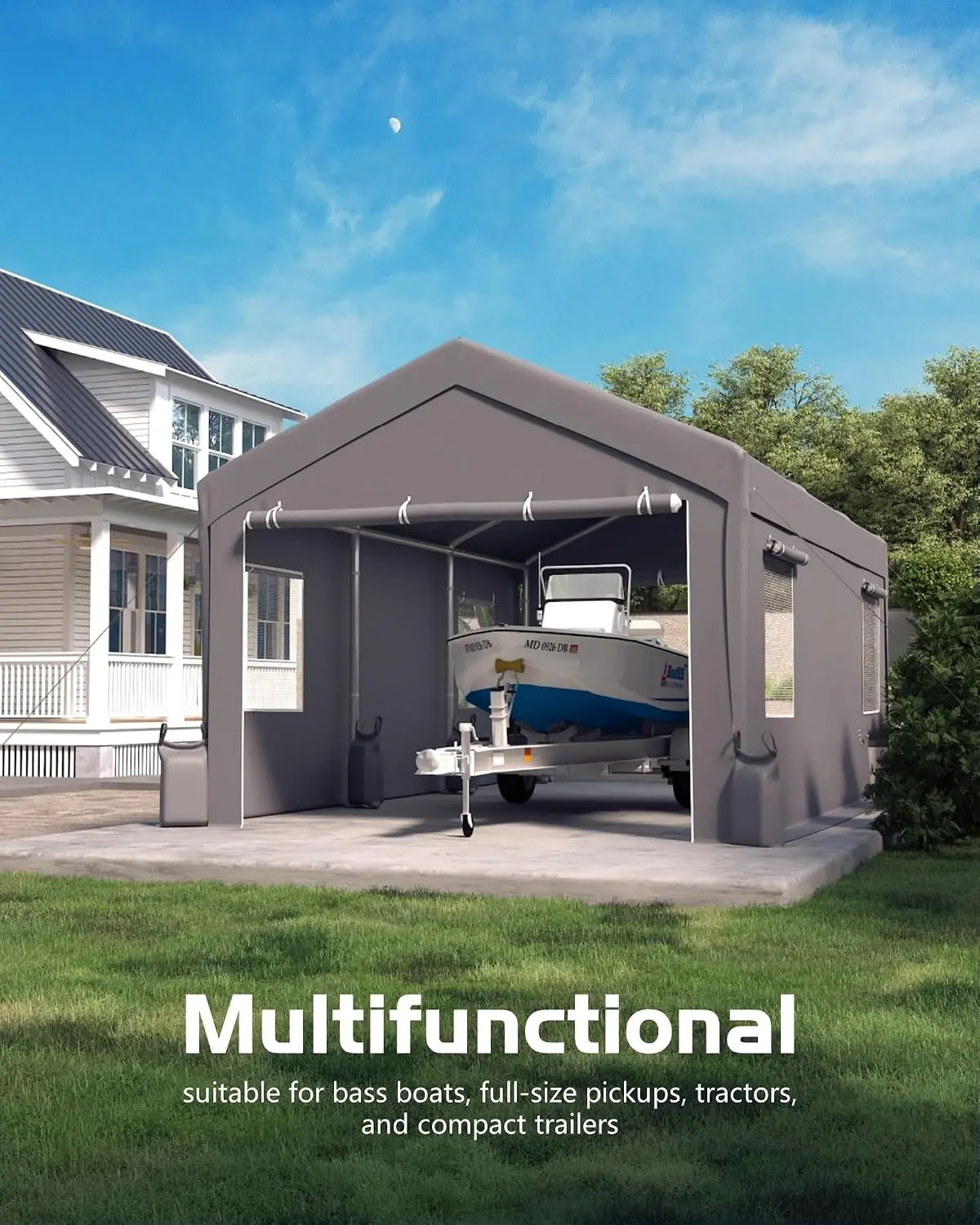 10x20 Heavy Duty Carport Shelter Outdoor Waterproof Portable Garage with Windows Removable Sidewalls for Trucks, Customized
