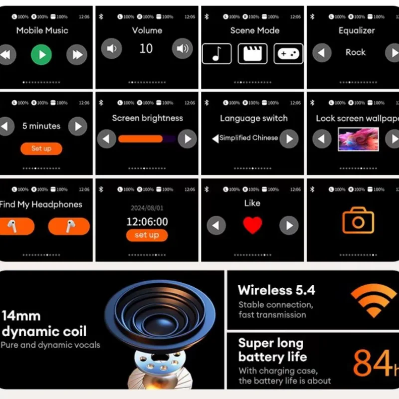 Choice HYUNDAl OpenAir Pro AI  OWS Headphones 100+ languages Translation Earphones Stereo Touch Display Multi Earbuds ENC Call