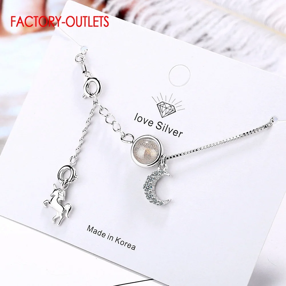 Genuine 925 Sterling Silver Horse Shape Pendant Necklace Fashion Sparkling Crystal Charm Necklace Women Girls Birthday