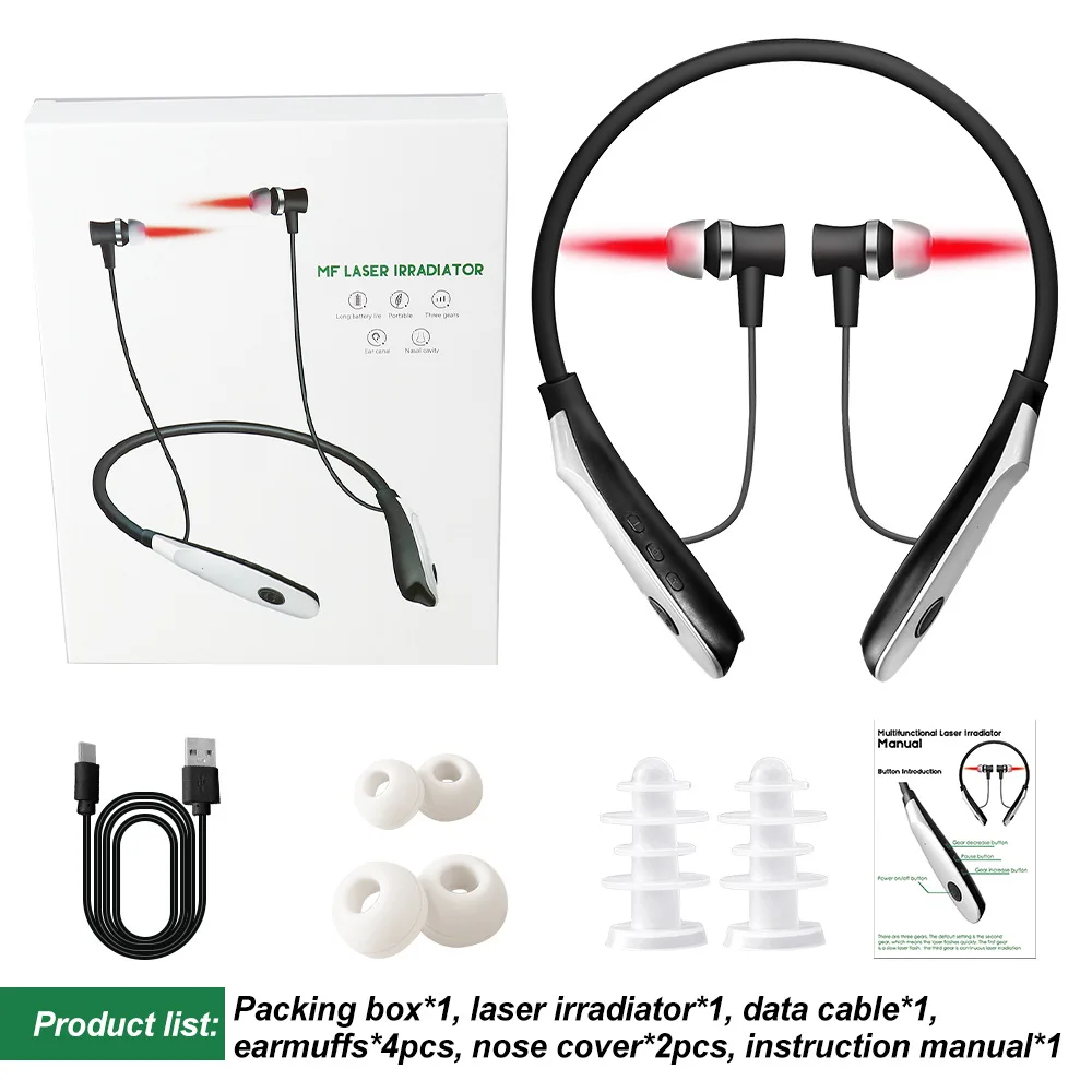 ليزر الأذن المعلق على الرقبة 650 نانومتر - علاج الفوتون القابل لإعادة الشحن للعناية بالأذن