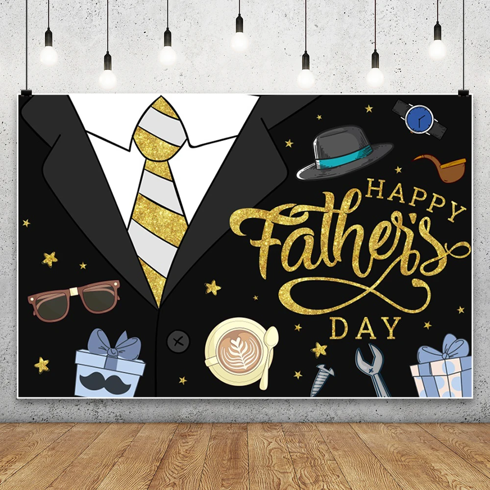 Happy Father's Day Photography Background Suit Tie Briefcase Watch Celebrating Dad Festival Party Men Portrait Photo Backdrop