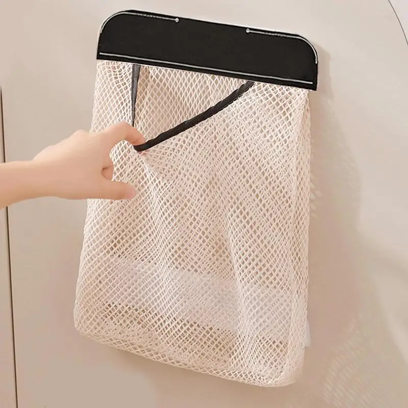 

Wall Mount Mesh Storage Bag Shopping Bags Dispenser Punch-free Velcro Cloth Bag Household Kitchen Wrap Organizer for Fruit Vege