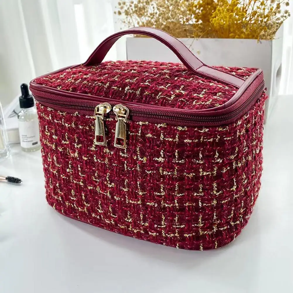 2023 New Korean Style Of The Plaid Small Perfume Handheld Large-capacity High-color Cosmetic Storage Bag for Women