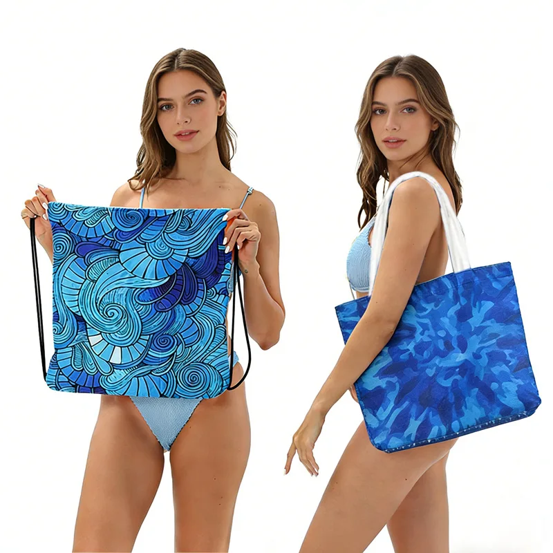 2-in-1 Foldable Beach Towel with Storage Bag,Portable Printed Bath Towel,Quick Dry Microfiber Travel Blanket Swimming Camping