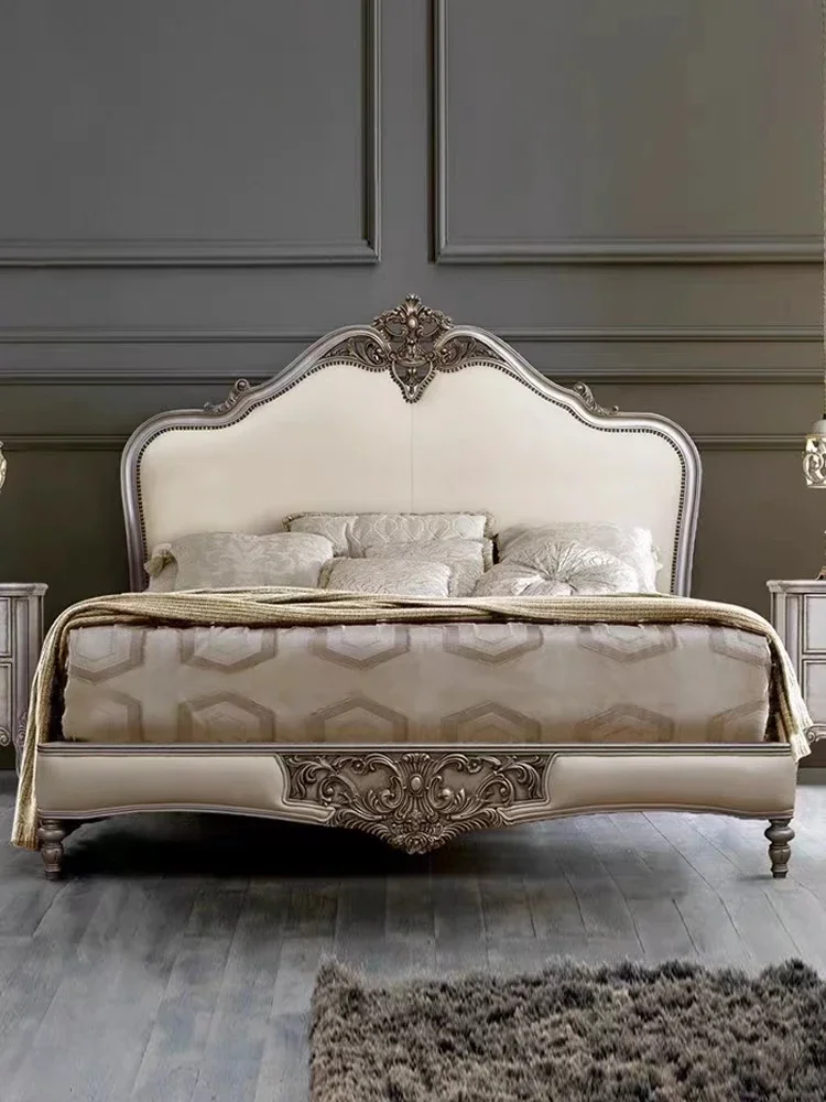 

Modern European-Style Wood Carved Double Marriage Bed Villa Bed in Master Bedroom French Romantic Princess Bed Factory