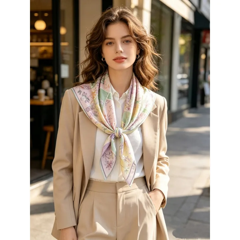 30% MULBERRY SILK 70% WOOL Scarf 85x85cm Patchwork Botanical Floral Print Square Scarf Women Shawl Headscarf Decor Gift