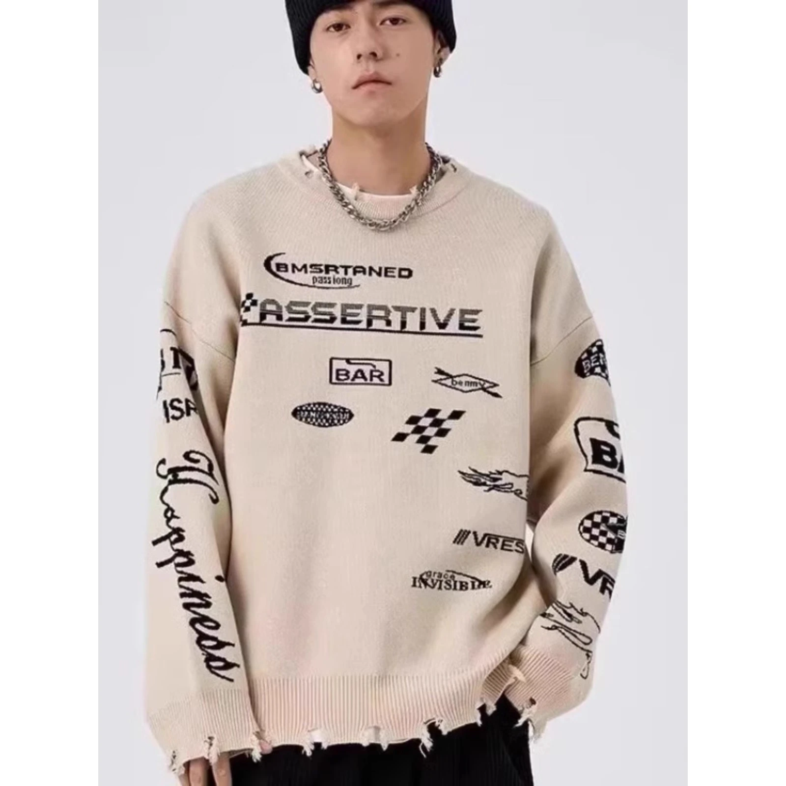 

Большой размер, американский Sle, винтажная гоночная мужская трикотажная одежда, осень-зима, дизайн с отверстиями, модная верхняя одежда, пальто