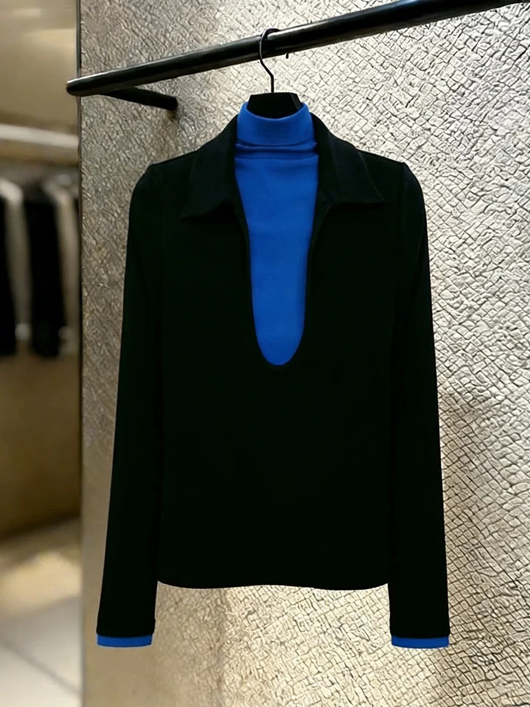 Elegant High Collar T-Shirt Women's plus Size Autumn New Style Patchwork Color Block Slimming Top Korean Style Commute Fashion