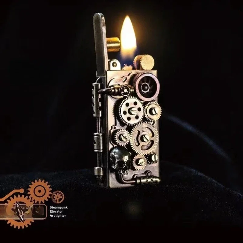 New ZORRO Brass Handmade Steam Punk 6 Gear Linkage Elevator Kerosene Lighter Retro Personalized Collection Lighters Smoking Gift