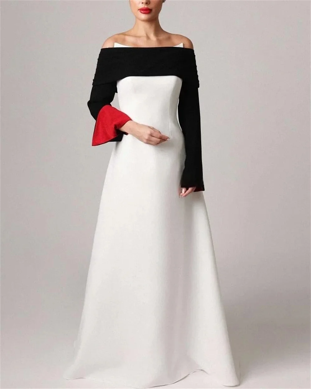 

White Black Long Sleeves Bespoke Occasion Gown Evening Dresses Prom Pastrol Unisex Jersey Retro Dubai Saudi Arabic Customized
