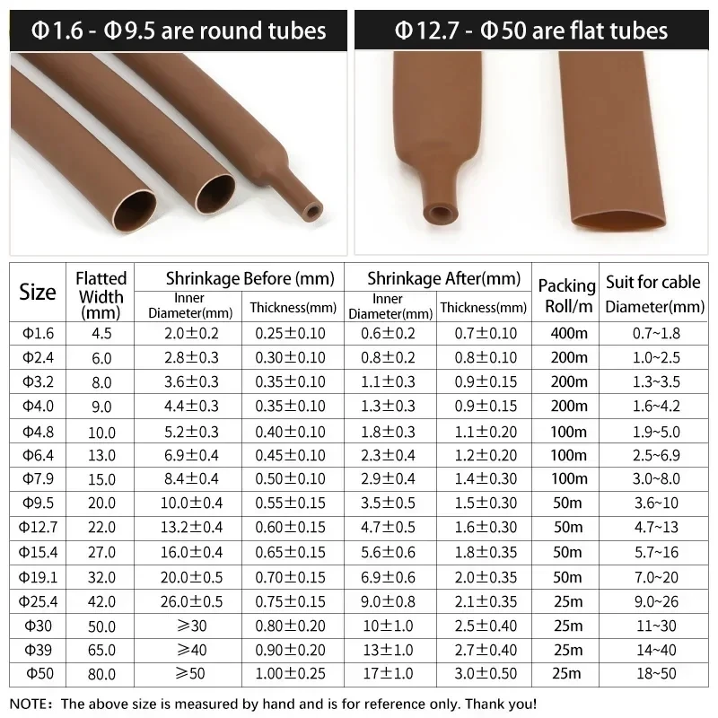 1-10M Brown Glued 3:1 Heat Shrink Tube 1.6 ~ 39mm Polyolefin Dual Wall Shrinkable Wrap Adhesive Lined DIY Cable Repair Sleeve