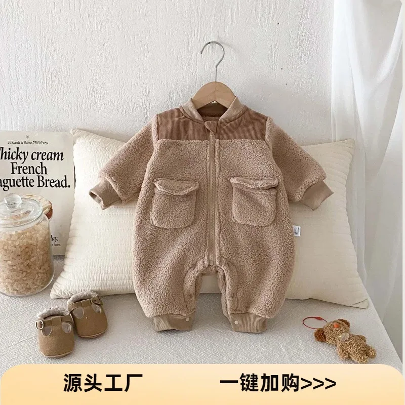 

Корейская версия детского комбинезона, осенне-зимняя новая толстая плюшевая одежда для ползания для мужчин и женщин, теплая уличная одежда для детей