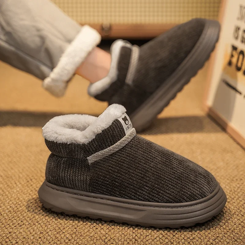 Winter Boots Men Plush Flat Men Slippers Outdoor Fluffy Warm Cotton Cozy Boots Indoor Fashion Casual Fur Cozy Furry Men Shoes