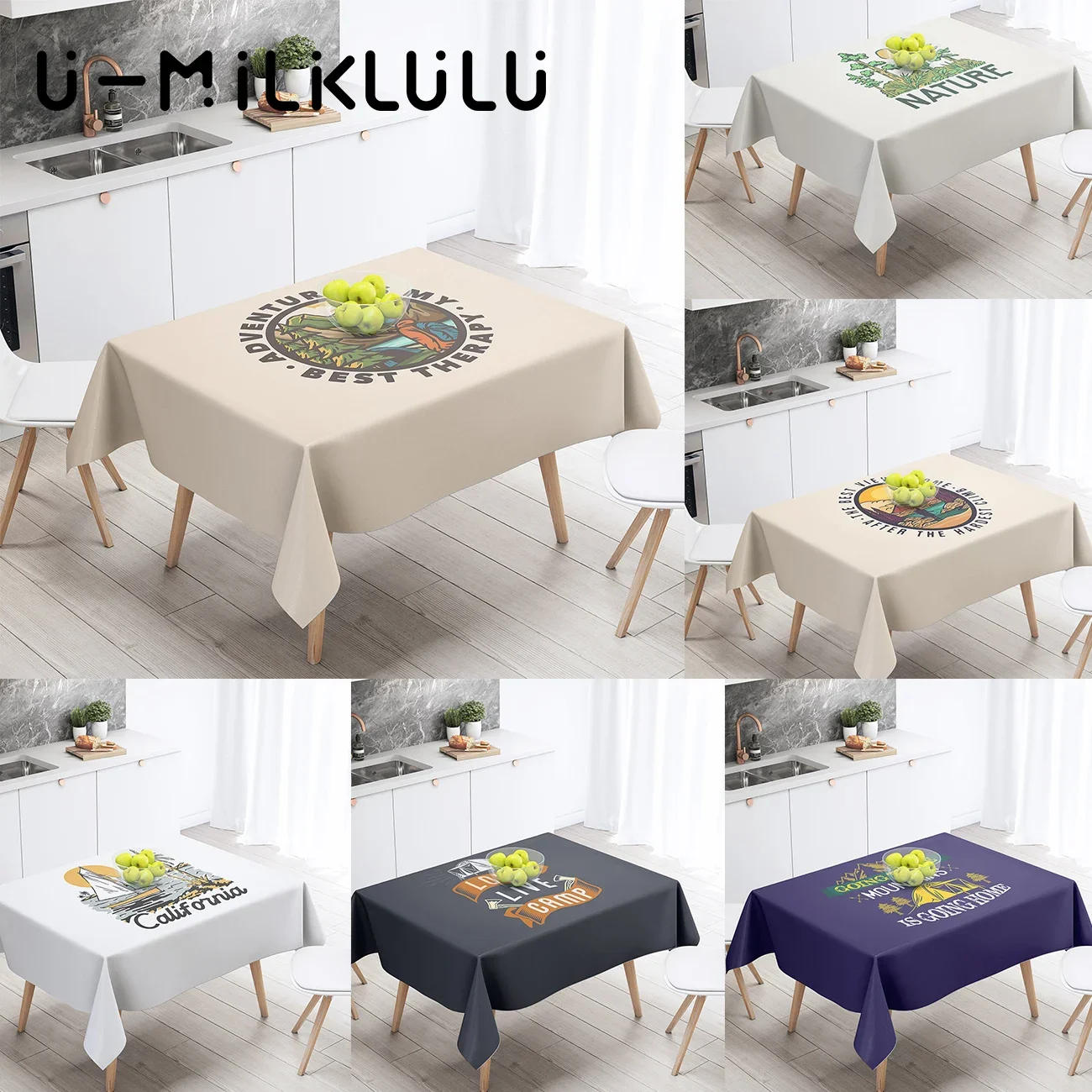 Love Camping Tablecloth, Rectangular, Waterproof, Plastic, Coffee, Interior, Outdoor, Kitchen Decoration, Picnic