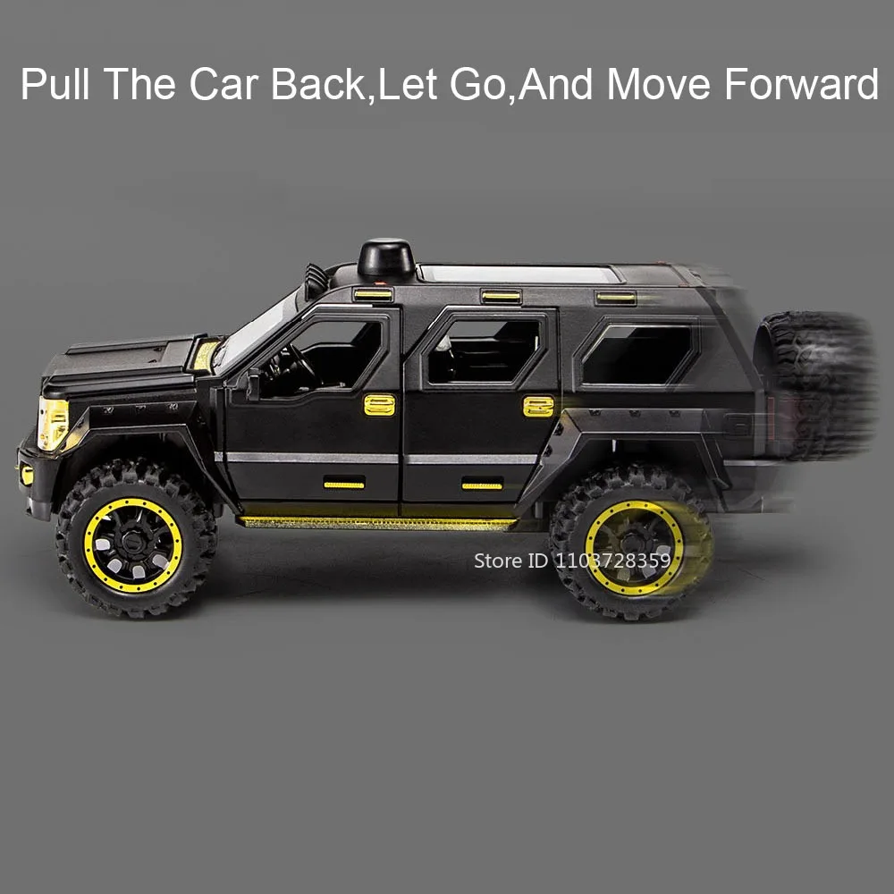 1:24 Terreinwagen Miniatuur Model Speelgoed Legering Diecast Politieauto Geluid Licht Deuren Geopend Trek Rubberen Banden Kinderen Geschenken