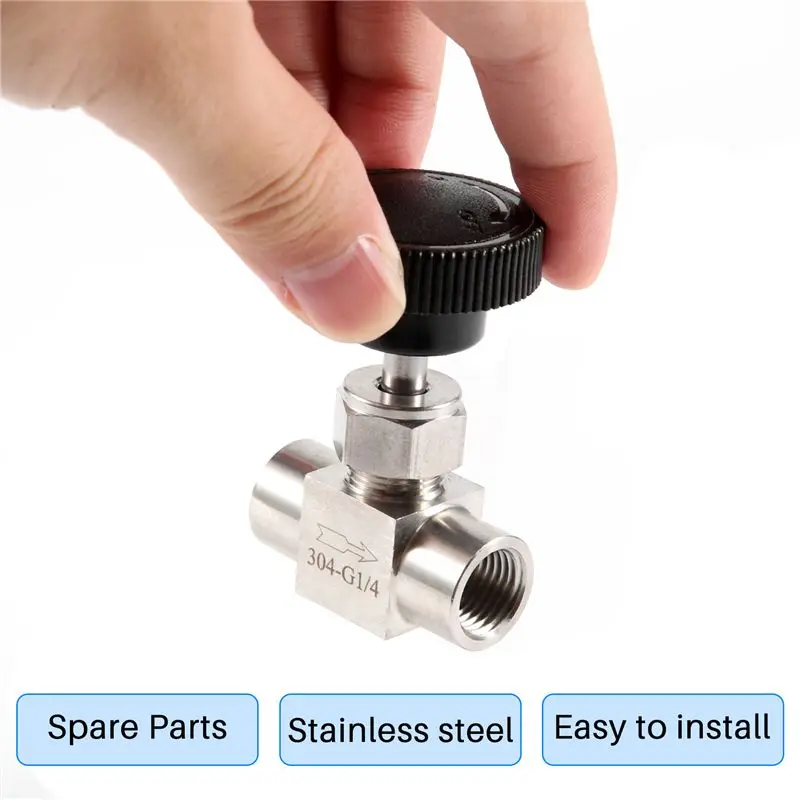 AS60-1/4 Inch BSP Equal Female Thread SS 304 Stainless Steel Flow Control Shut Off Needle Valve
