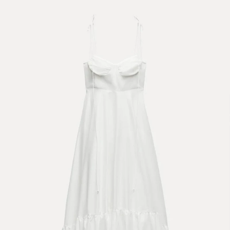 

Adjustable Bow Straps Sleeveless Camisole Tiered Poplin Dress Sweetheart Neckline 2025 Midi Dress New Female Chic Dress dsfrd2