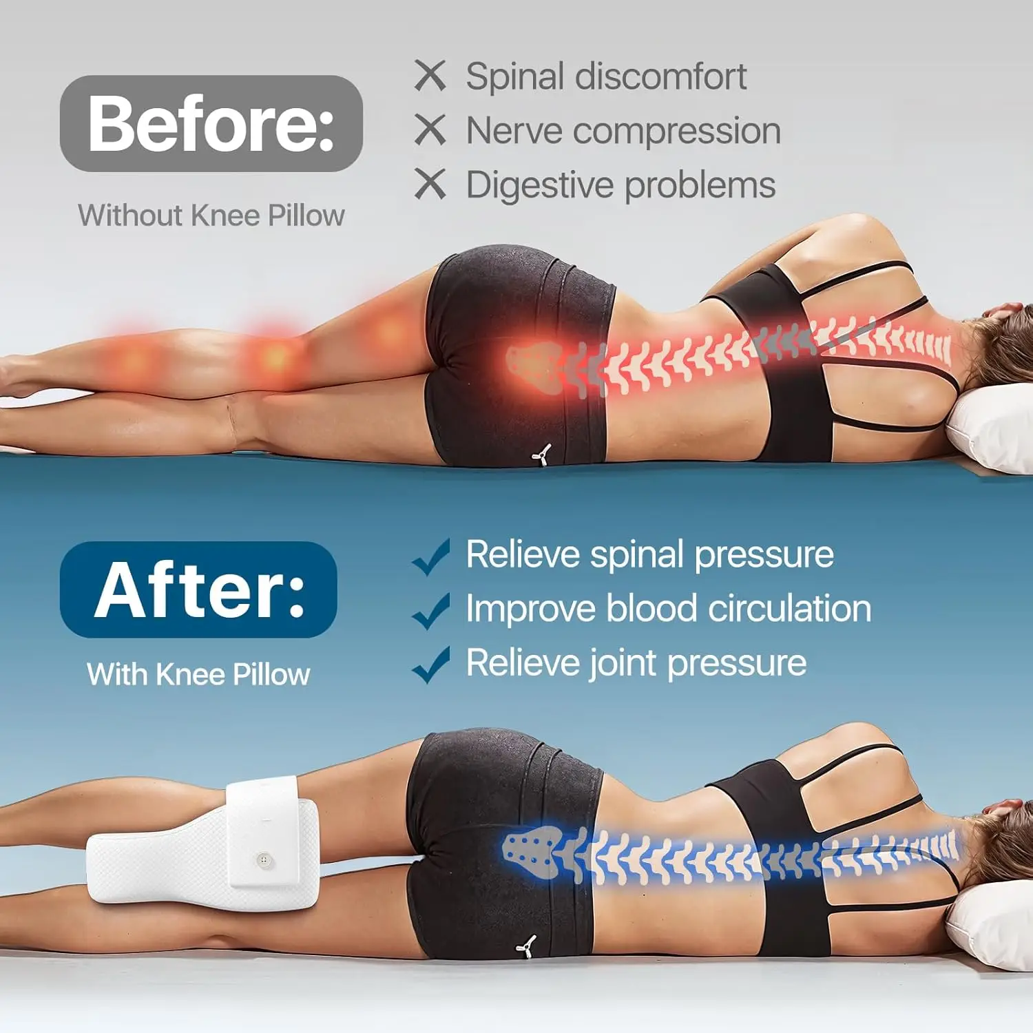 Memory Foam Knee Pillow Orthopaedic Leg Pillow Sleeping Orthopedic Sciatica Back Hip Joint for Pain Relief Thigh Leg Pad