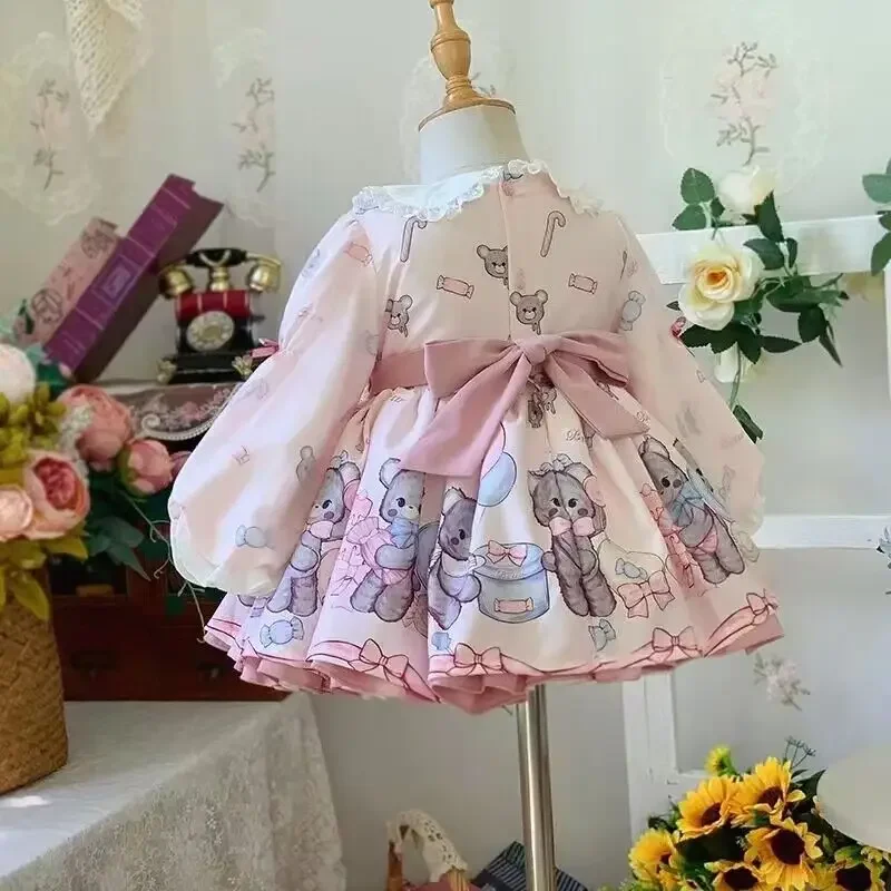 Spring Lolita Dress Girls Kids 2024 Birthday Party Long Sleeve Pink Dress Alice In Wondeland Cute Princess Doll Teen Dress