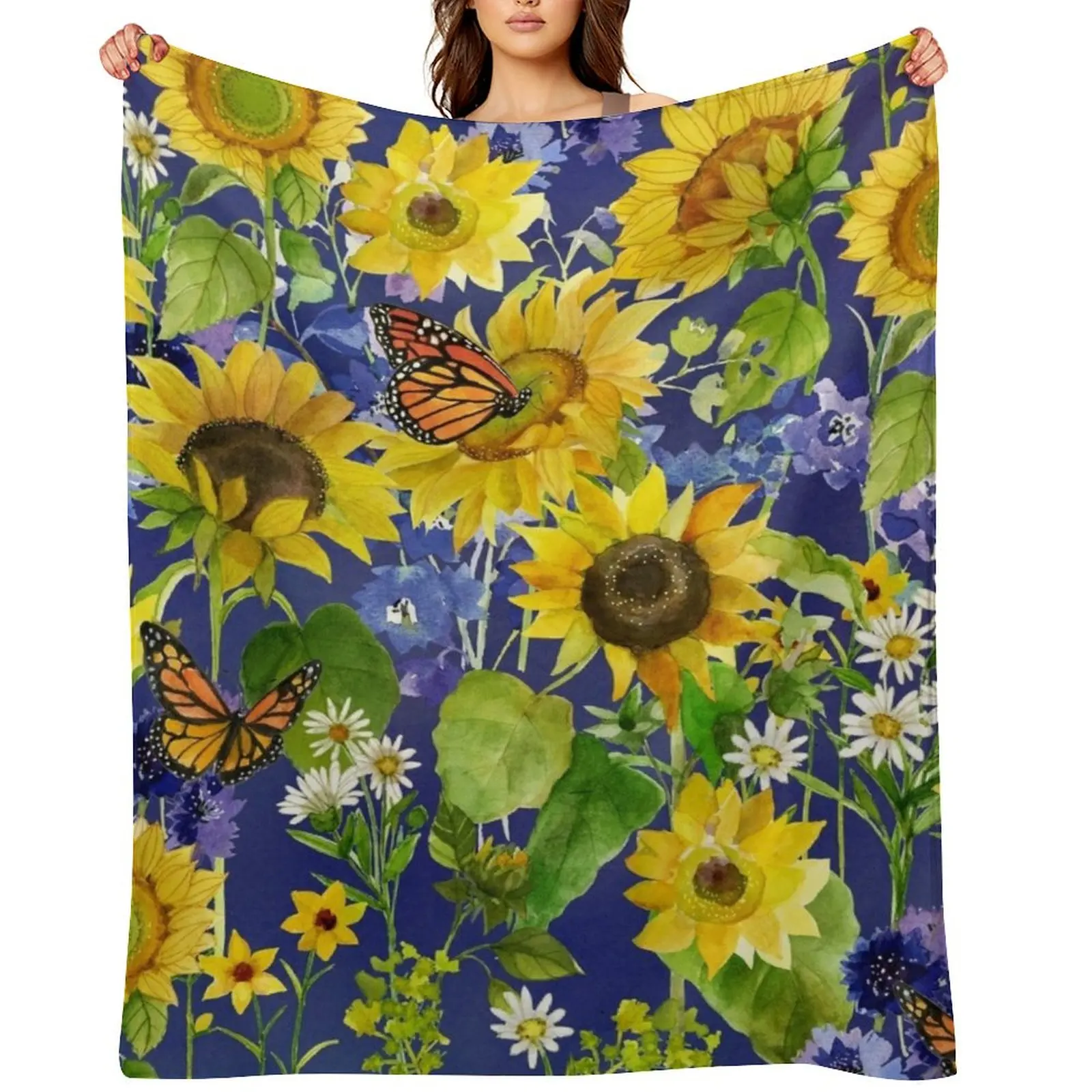 

Sunflowers and butterflies classic floral Throw Blanket Quilt Summer Beddings for babies Soft Plush Plaid Blankets