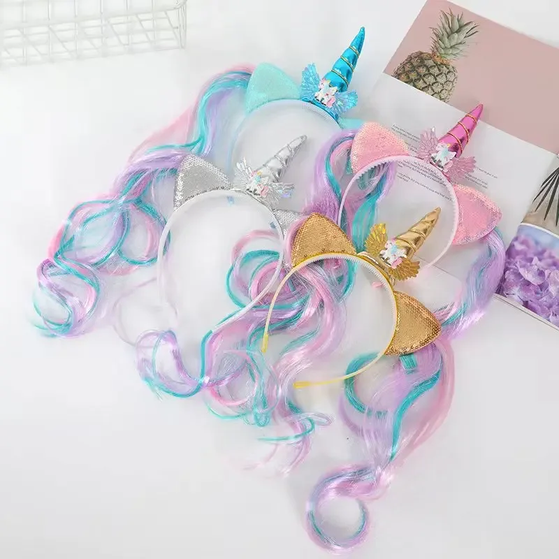 Kids Accessories Hair Pin Unicorn Headband Wigs Children's Hair Accessories Cartoon Hair Clip for Kids Baby Pin image 2