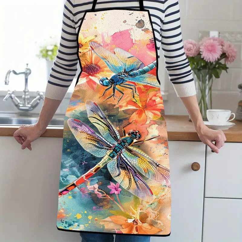 1pc Colorful Dragonflies Apron This Artistic Apron Is Suitable For Various Occasions Such As Barbecuing, Hairdressing, And Bakin