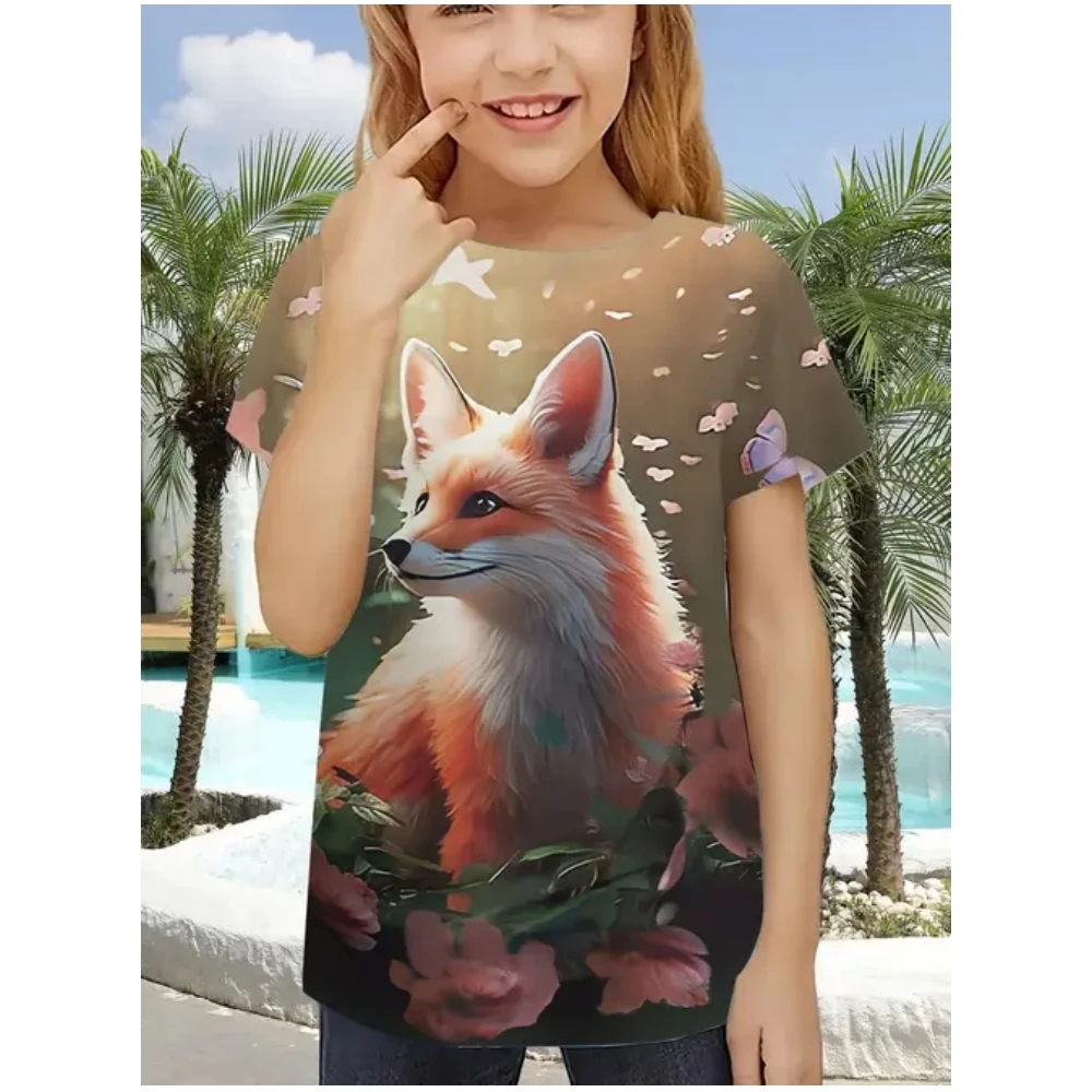 

Kids Girls Clothes 3D Printed Fashions Cute Animal Crew Neck T-Shirt Kawaii Girl Summer Fashions Short Sleeves Tops Girl T-Shirt
