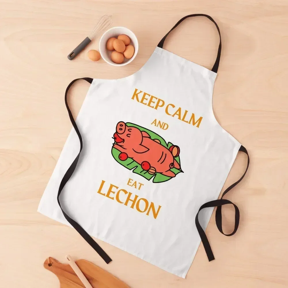 

Keep calm and eat Lechon Apron Kitchen Household Items Home Cleaning Waiter Uniforms Restaurant Apron