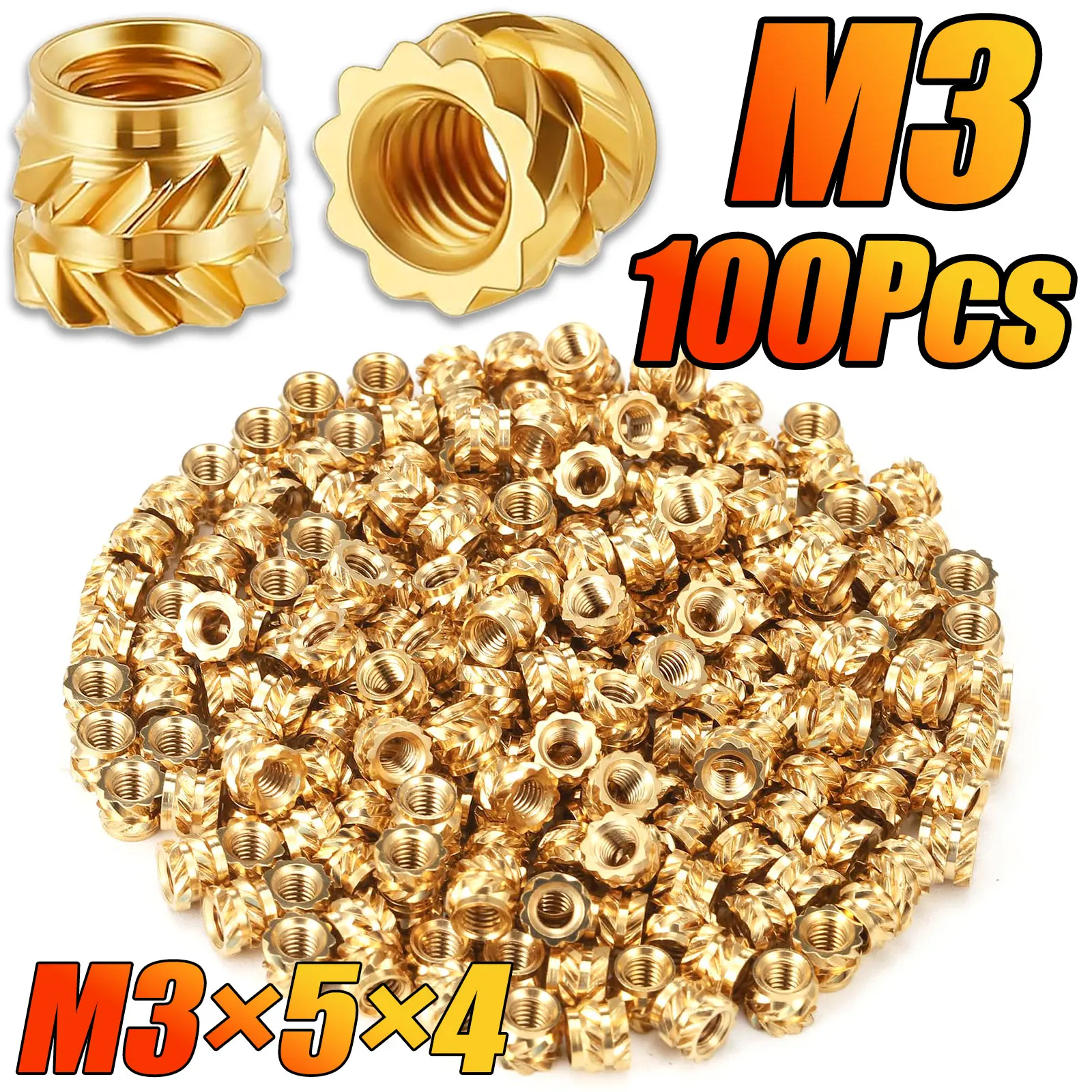 100Pieces Heat-Set Threaded Inserts, M3 Heat Set Insert for 3D Printing Components and Plastic Parts - Brass Metric Knurled Nuts