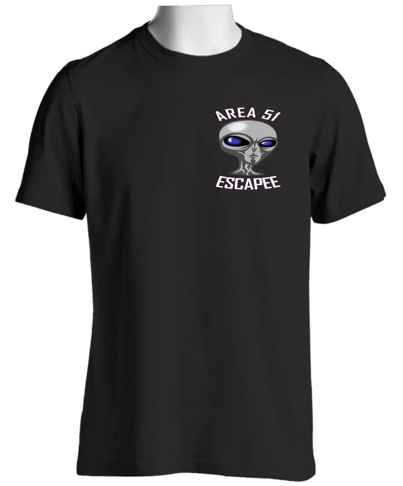 Area 51 Escapee Air Base Nevada Funny Alien Chest Badge T-Shirt 100% Cotton O-Neck Short Sleeve Casual Mens T-shirt Size S-3XL