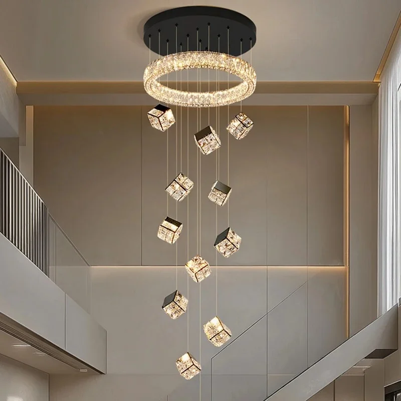 Modern Home Decoration Crystal Chandeliers Ceiling Lights Stair Pendant Lamp Attic Living Room Pendant Lights Interior Lighting