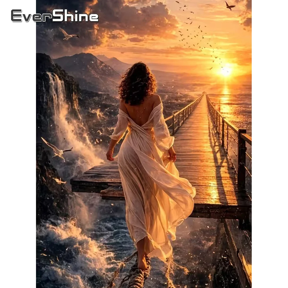Evershine Diamond Embroidery Woman Portrait DIY Rhinestones Painting Bridge Full Square Round Cross Stitch Mosaic Handmade Gift