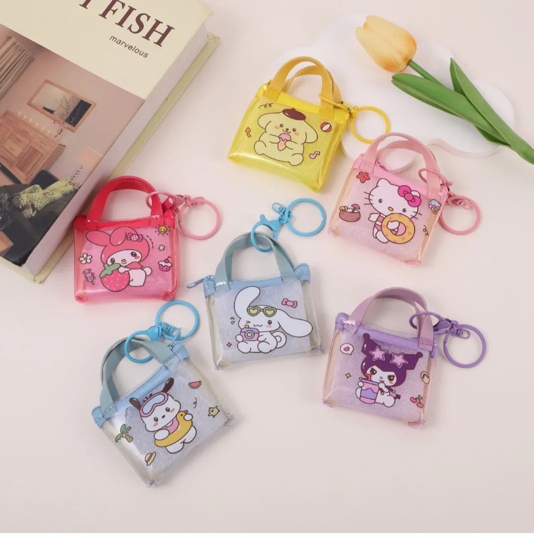 Sanrio Hello Kitty Keychain Kawaii Coin Purse Cinnamoroll Kuromi My Melody Cartoon Small Change Storage Bag Gifts Toys