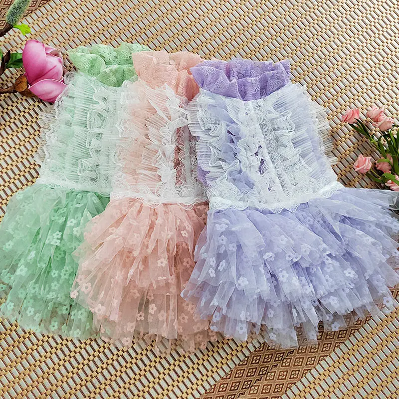 

Summer Princess Fluffy Skirt Lace Dress for Mini to Medium Dogs Breathable Soft Puppy Apparel Lace Outfit for Doggies Outings