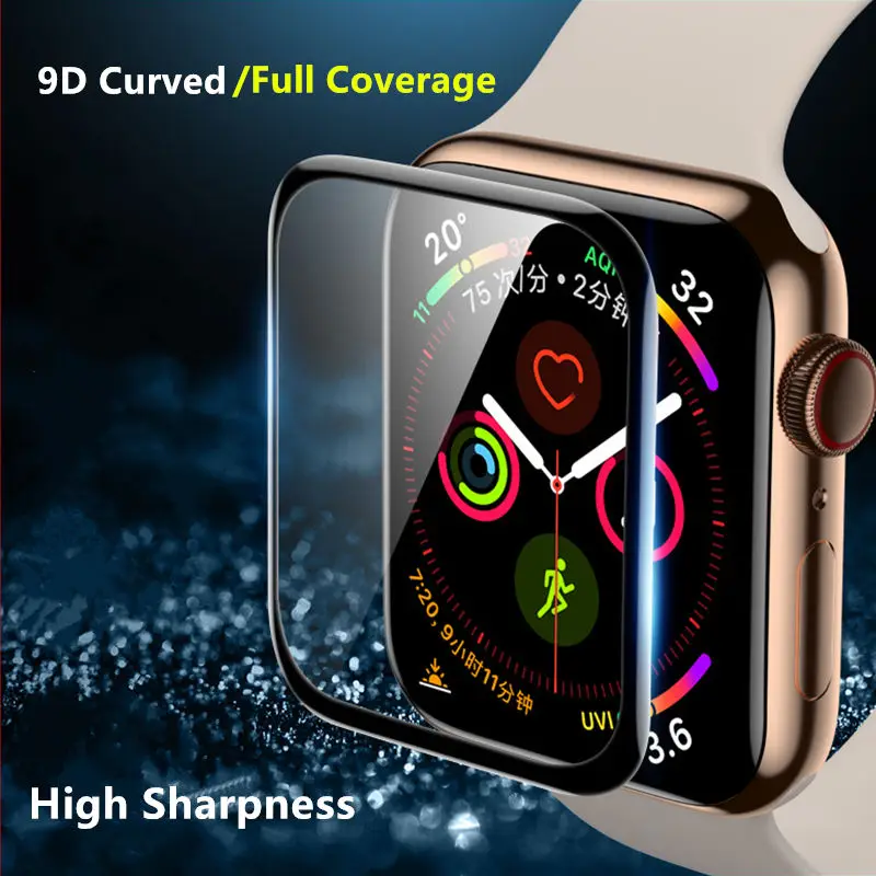 애플 워치용 부드러운 유리, HD 풀 필름, 애플 워치 화면 보호기, iWatch 시리즈 7, 6, 5, 3 se, 44mm, 40mm, 42mm, 38mm, 9D, 8, 45mm, 41mm
