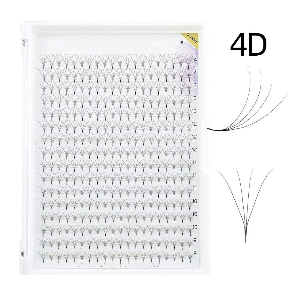 

320 пучков ресниц 4D с заостренным основанием, готовые пучки Blossom L Curl, с коротким стеблем, для русского объемного наращивания