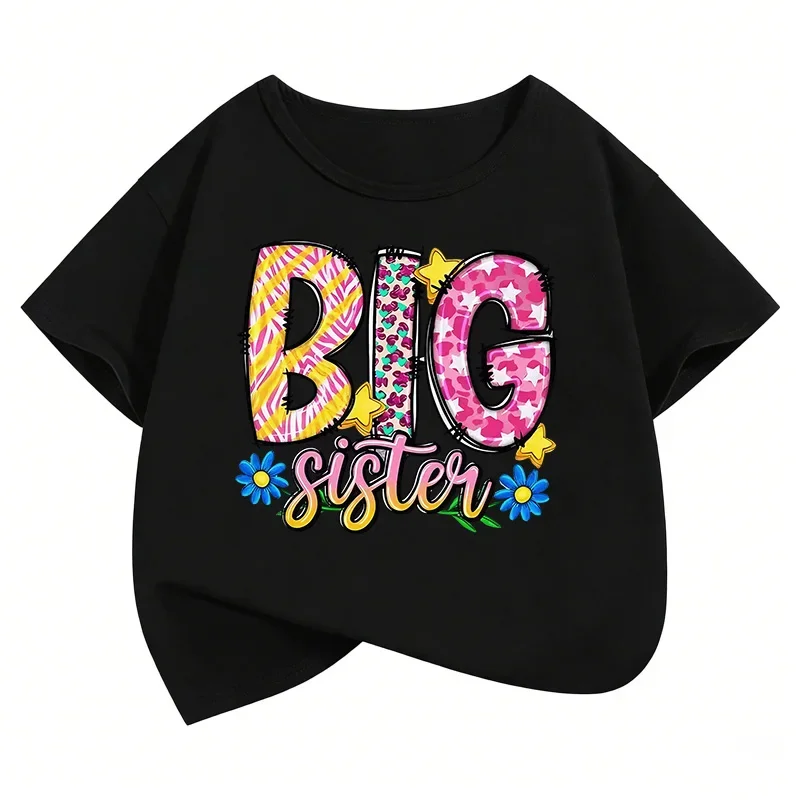 Y2K Colorful Big Sister Letter Print T-Shirt Manga Kids Casual Top Tee for Girls Sleeve Summer Spring Children's Shirt