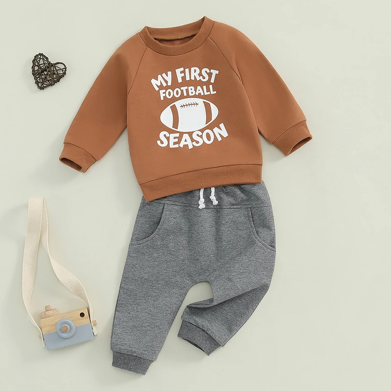 Baby Clothing Boy Fall Autumn Outfit Rugby Print Long Sleeve Sweatshirt Pants Clothes Set For Newborn Toddler