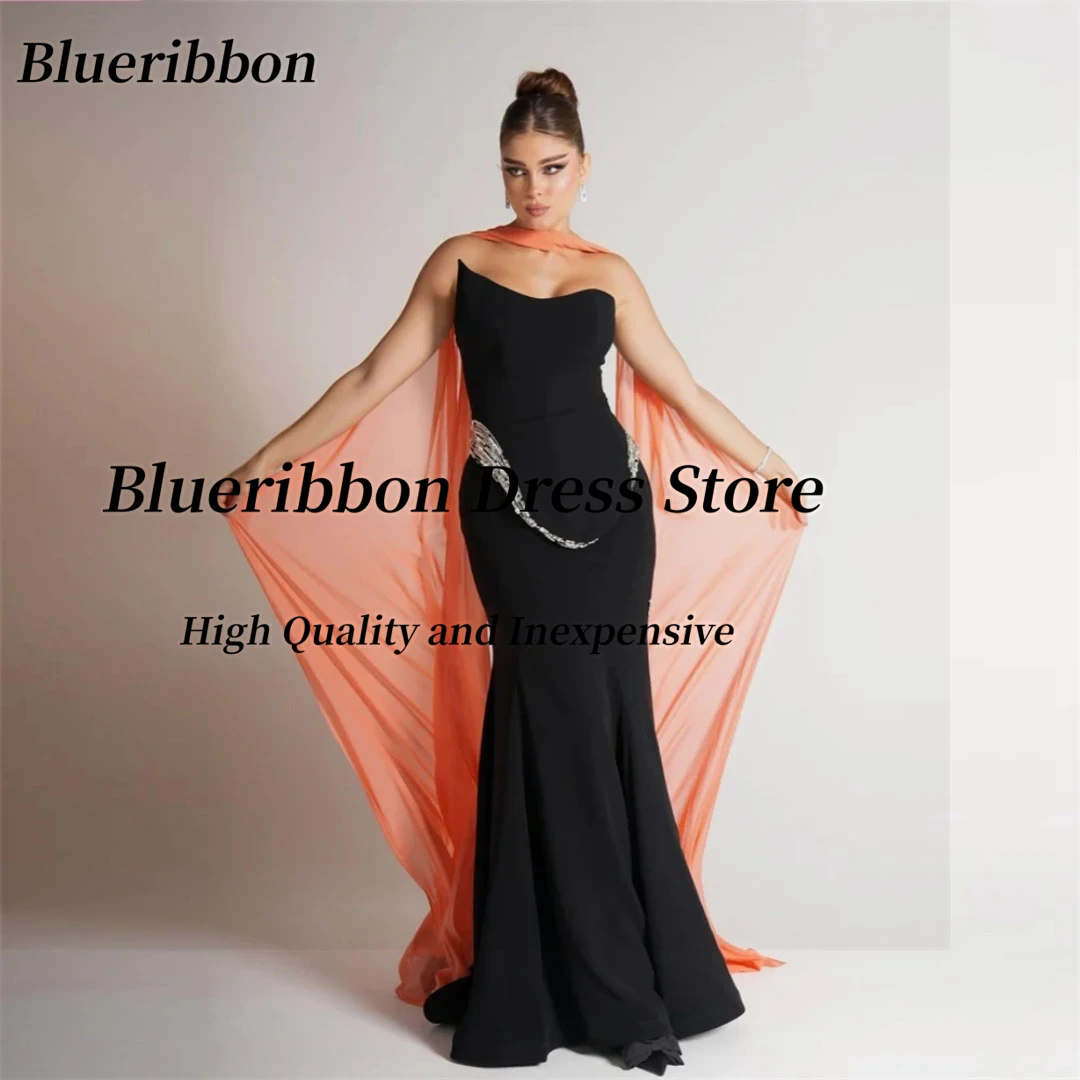 

Blueribbon Черные платья для выпускного вечера Vestidos Des Вечерние платья без бретелек из бисера Шифоновые шали Платье для особых случаев по индивидуальному заказу