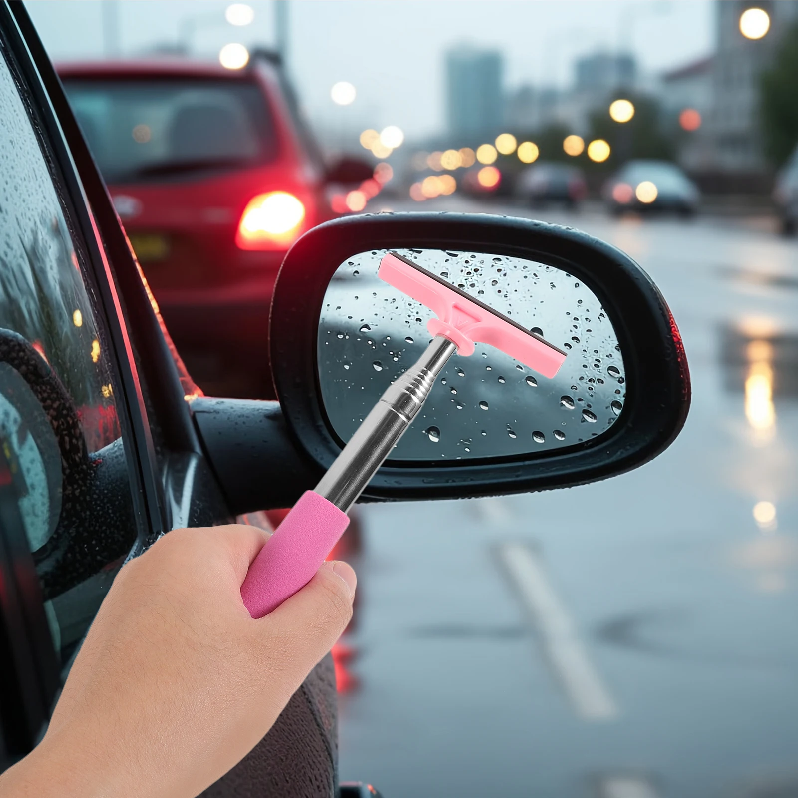 

Car Rearview Mirror Wiper Telescopic Black Universal Rubber Strip Water Removal Cleaning Tool Mini Squeegee Window Windshield