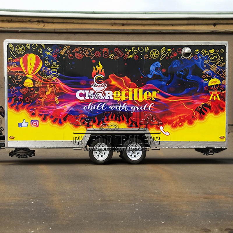 Trailer de Comida CN Van de Fast Food Personalizada para Vendedores de Camping Totalmente Equipado com Churrasqueira, Máquina de Sorvete e Serviço de Café