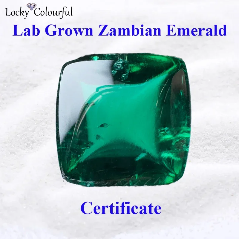 Émeraude zambienne cultivée en laboratoire, forme de coussin, document vert avec fissures, tension de baisse à l'intérieur, breloques, perle, pendentif, certificat AGL sélectionnable