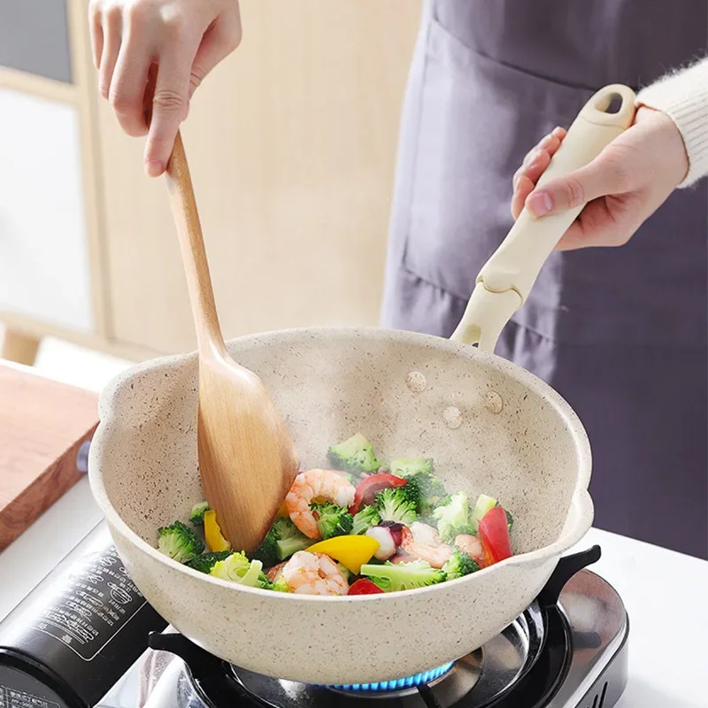 Non-Stick Deep Wok Pan Frying Pan Durable Maifan Stone Home Steak Pancake Cooking Pots Skillet Saucepan Kitchen Cookware Utensil
