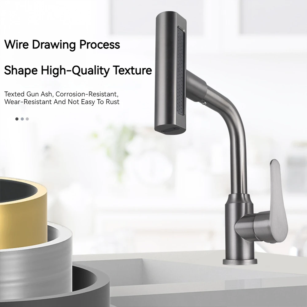 Deck Mounted 3 Mode Kitchen Faucets Pull Out Rotation Waterfall Sprayer Head Sink Mixer Hot Cold Single Hole Sink Wash Tap