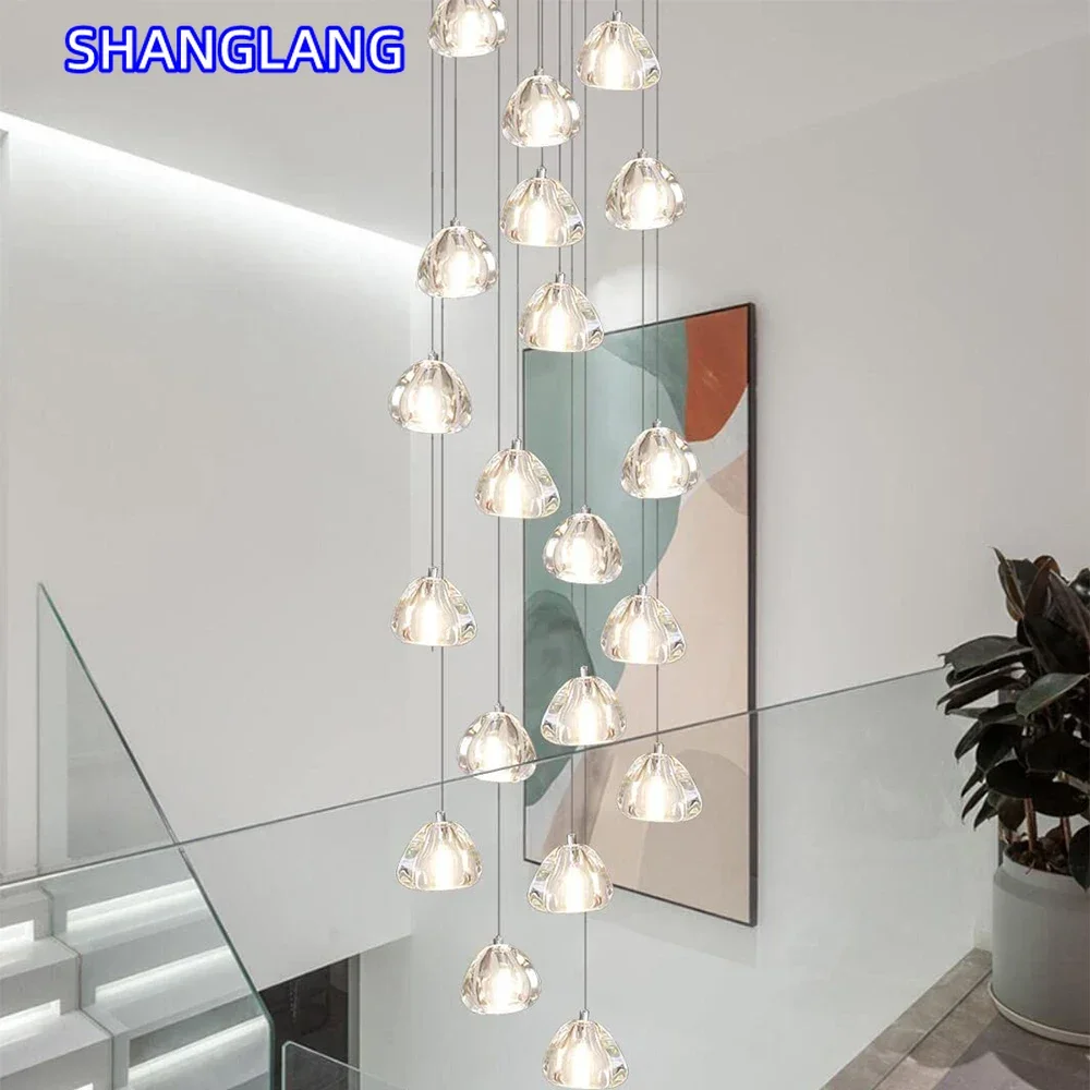 

Новые современные люстры, внутреннее освещение, лестница, светодиодная люстра для гостиной, хрустальный шар, люстра, лофт, кухонные светильники, блеск